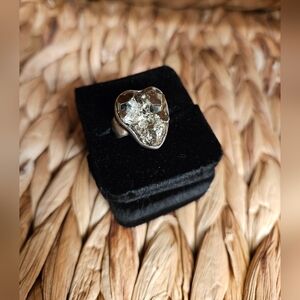 Heart-Shaped Pyrite Ring With Silver Band